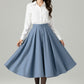 Blue Wool A-Line Midi Swing Skirt – High Waist Winter Skirt with Buttons 6566