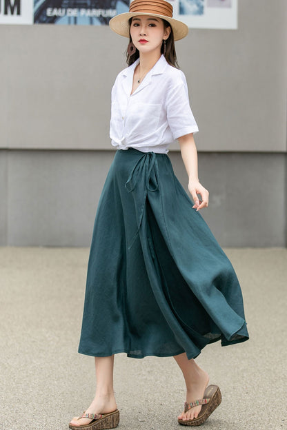 Green Swing Linen Midi Wrap Skirt 4269