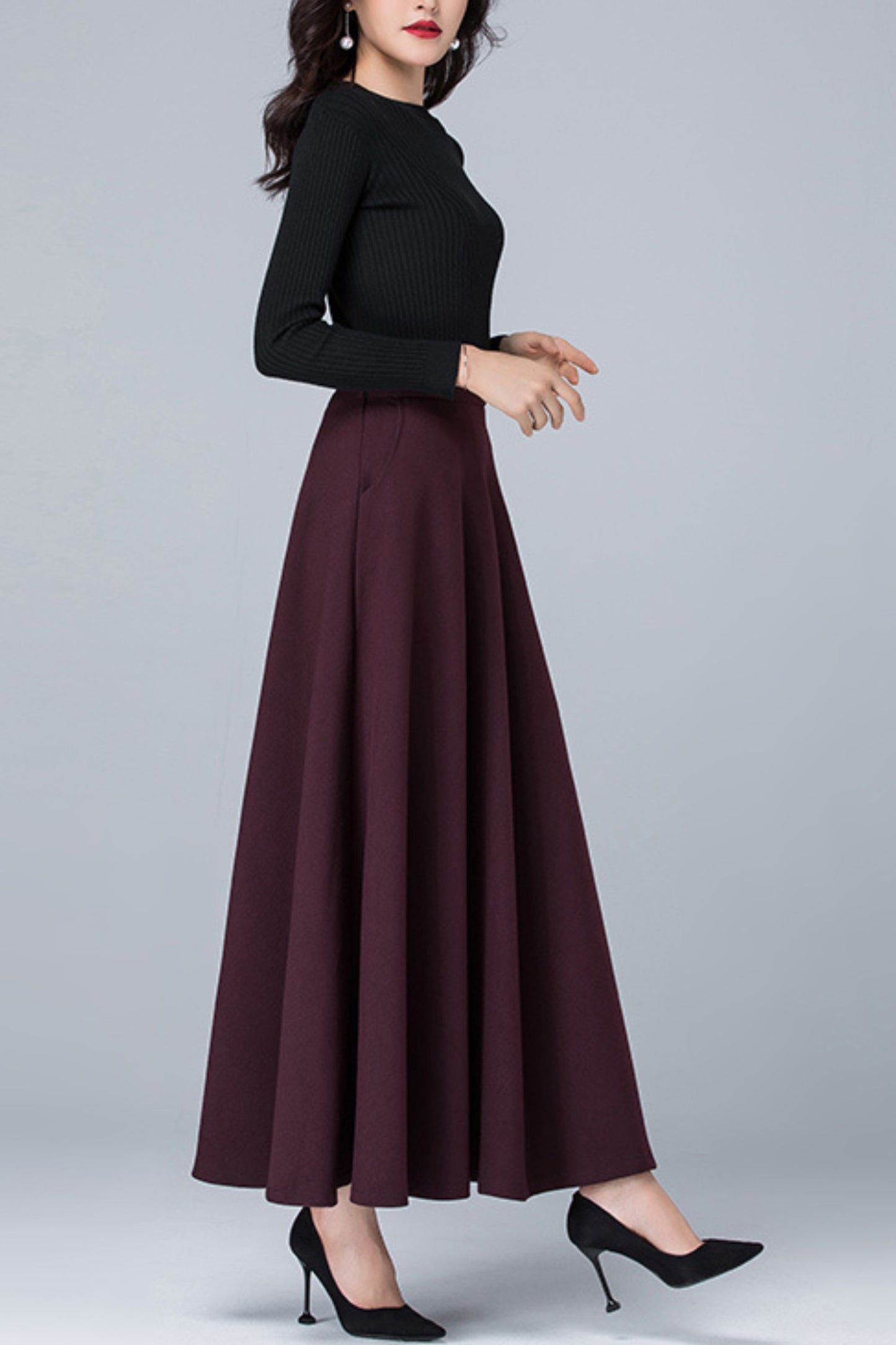High waist long autumn skirt women 6197
