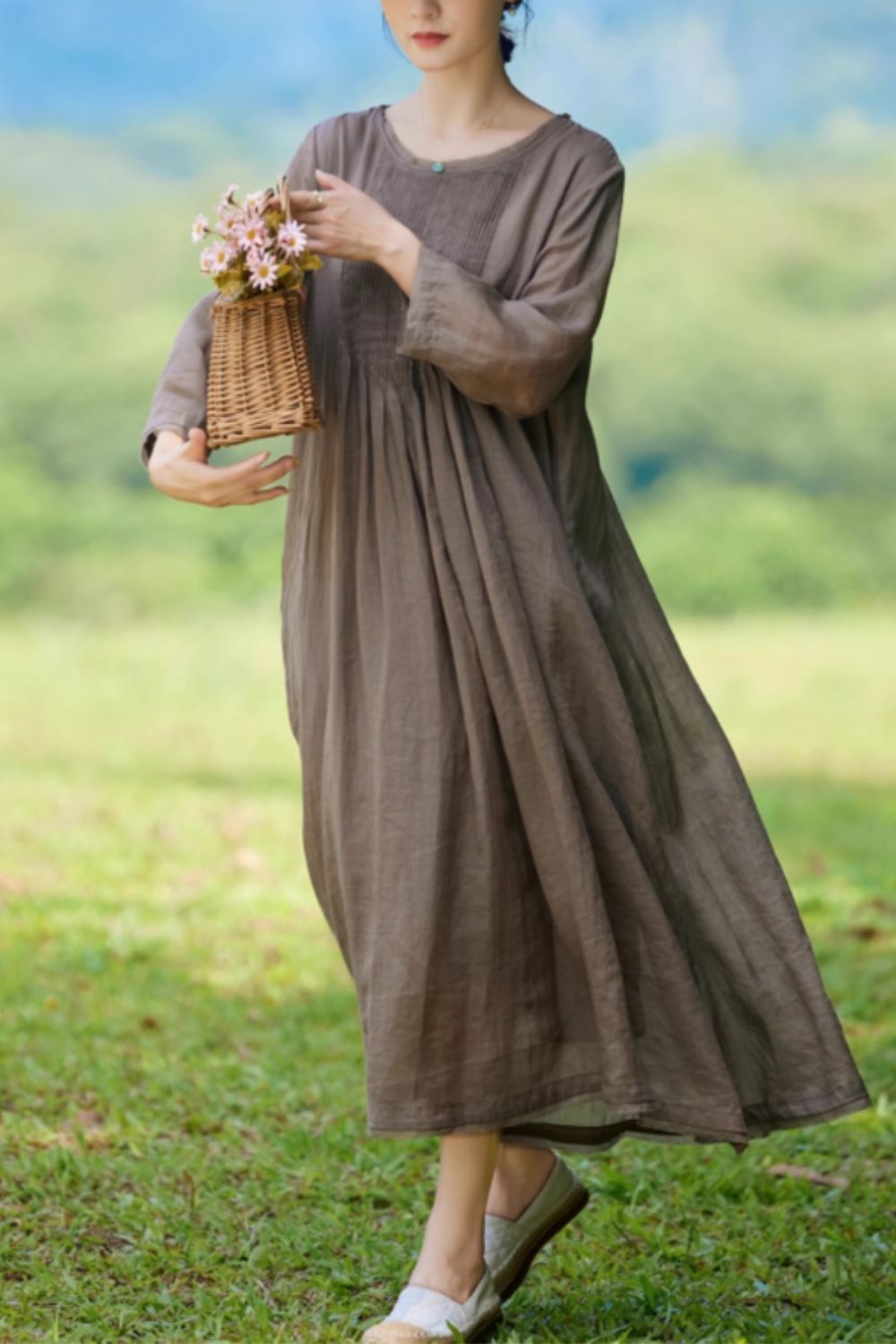 chinese dress ladies A line loose fitting womens linen dress 4834 Xiaolizi chinese dress ladies A line loose fitting womens linen dress 4834 Xiaolizi
