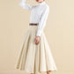 Women Beige Pleated Linen Midi Skirt 2797