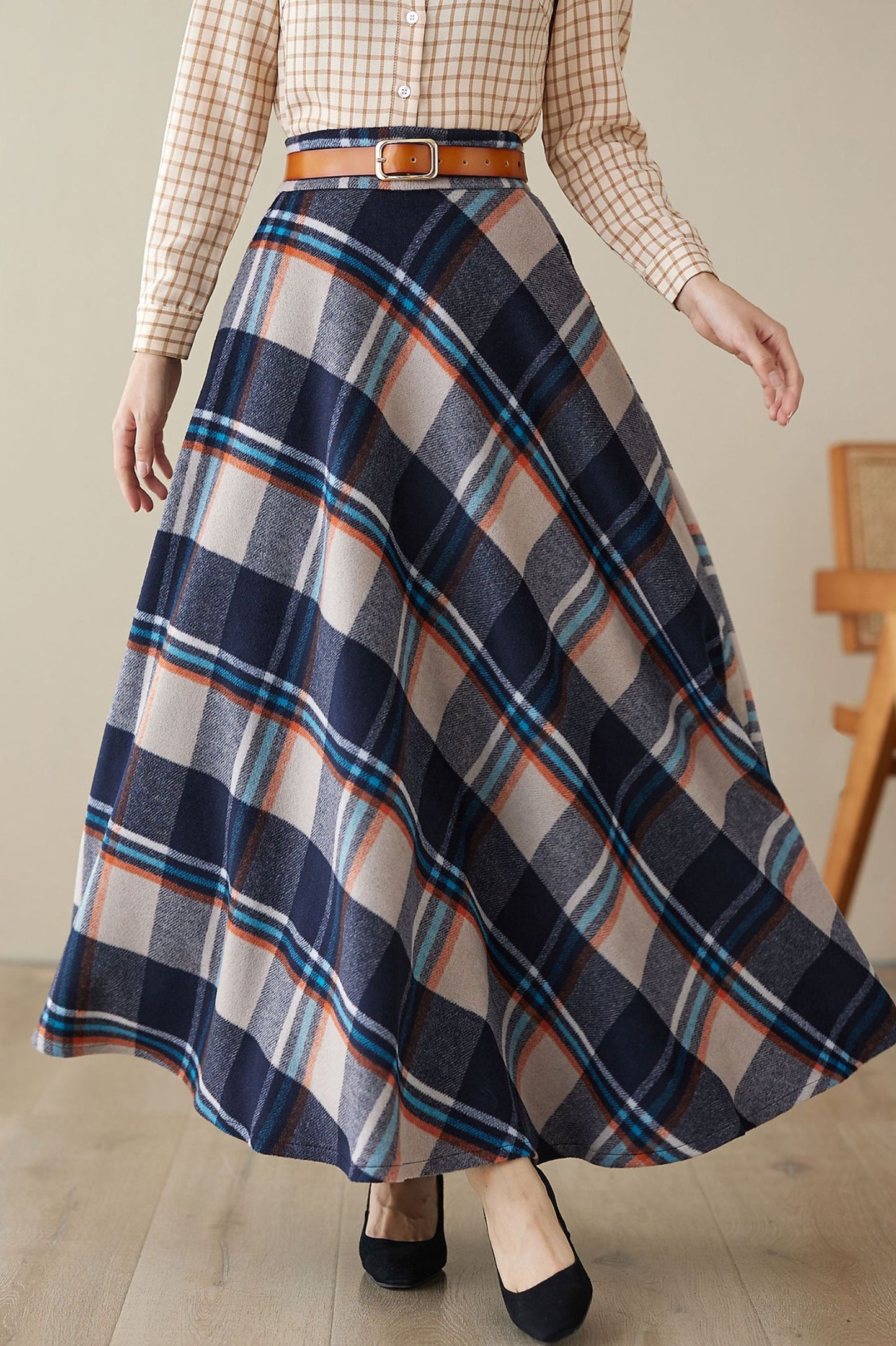 Tartan winter maxi wool skirt 4627