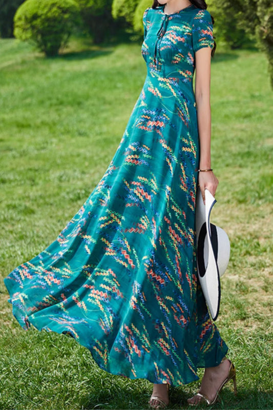 Maxi prom summer printed chiffon dress  5040