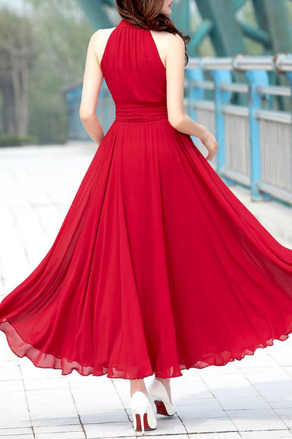 Maxi halter chiffon fit and flare wedding dress 5160