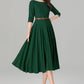 Handmade Green Linen Cotton Midi Dress – Classic Fit & Flare with Pockets 5580