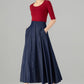 Women’s Navy Blue Button front Denim Midi Skirt 6143