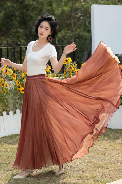 Xiaolizi Reversible Chiffon Maxi Skirt – Two Tone Full Circle 6687