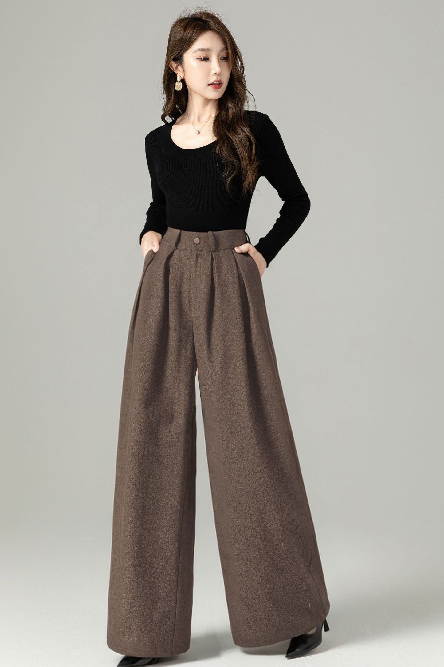 Wide leg palazzo winter wool pants 5240