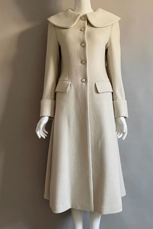 Beige long princess wool coat women 5284