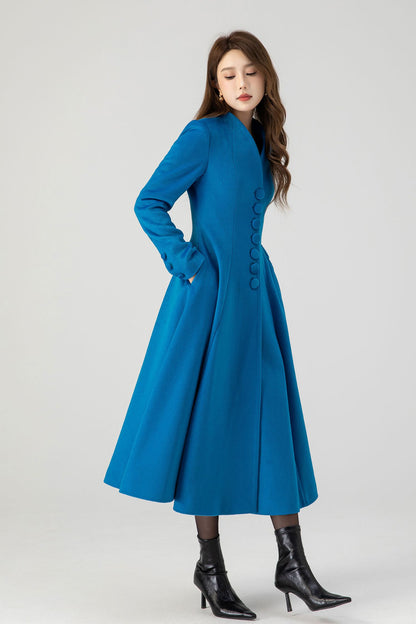 Blue swing midi wool winter coat 4602