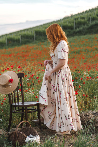 Floral Summer Linen Maxi Prom Dress 5211