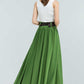 Green Linen Maxi skirt with pockets 2381