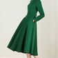 Green Wool Fit & Flare Long Dress Women 2436