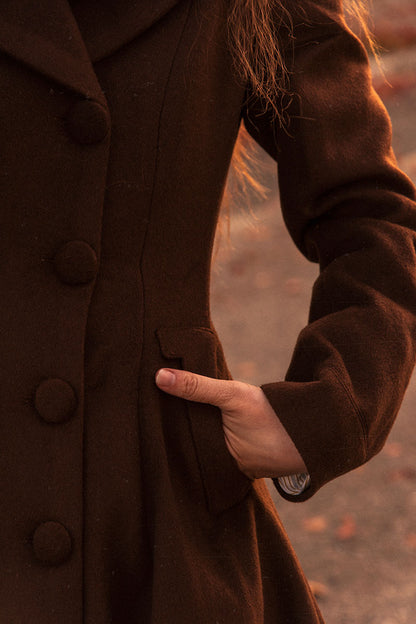 Handmade Wool Maxi Coat – Vintage Brown Double Breasted | Xiaolizi 4742