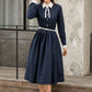 Summer Fall Navy Formal Button Up Midi Dress 2845