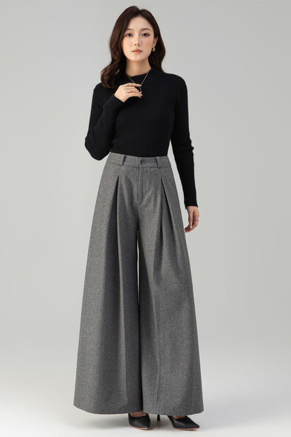 Vintage Handmade Wool Blend Wide Leg Palazzo Pants | Xiaolizi 6463