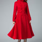 Red Fit and Flare Wool Long Winter Coat Women 1846#