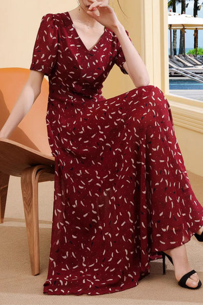 Printed swing long summer chiffon dress 5000