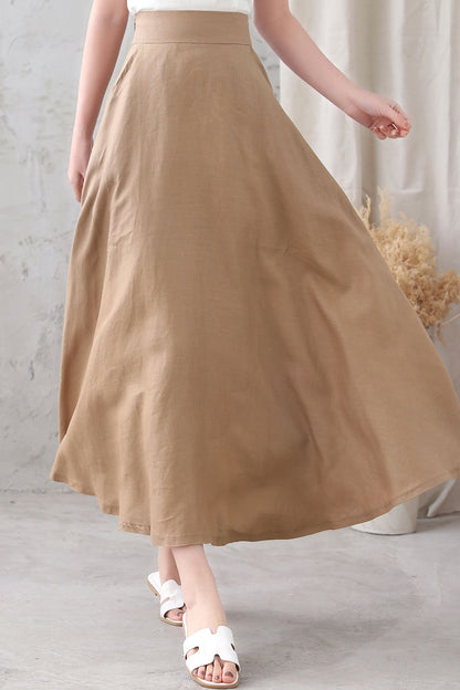 Handmade Women Linen A Line Long Skirt 3334
