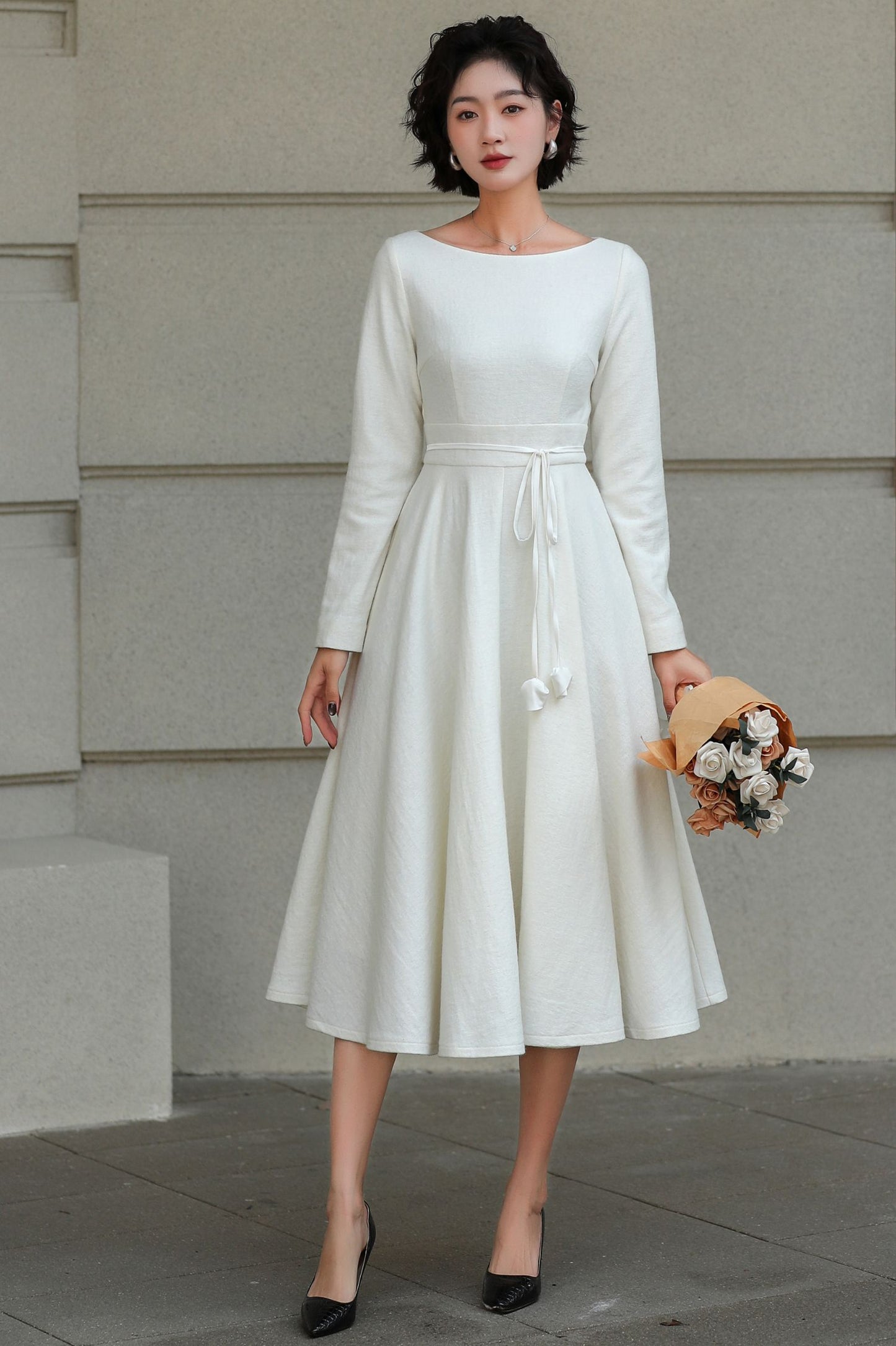 Vintage Handmade Wool Blend Fit & Flare Winter Dress | Xiaolizi 6509