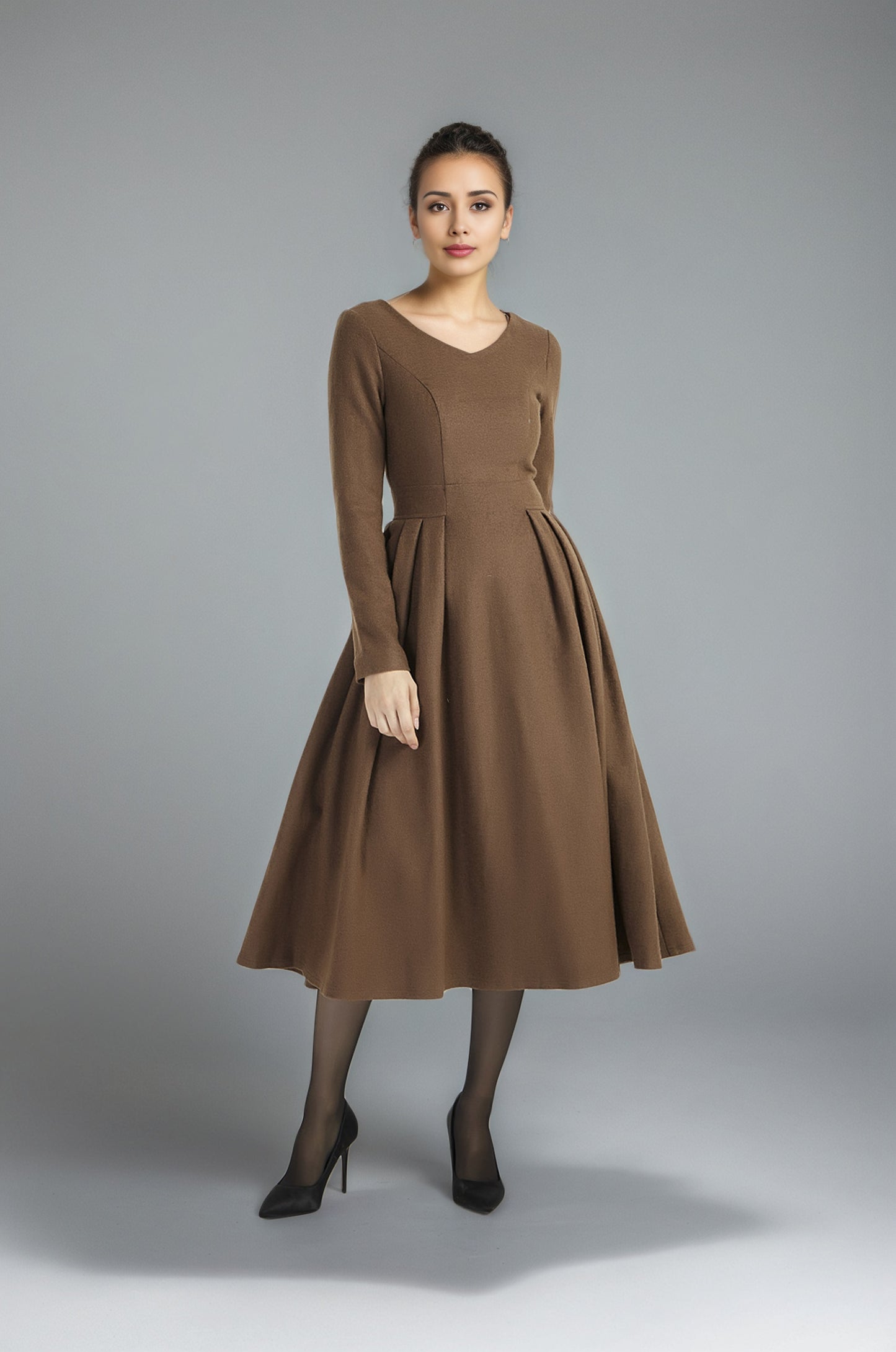 Midi wool dress with long sleeve 6292