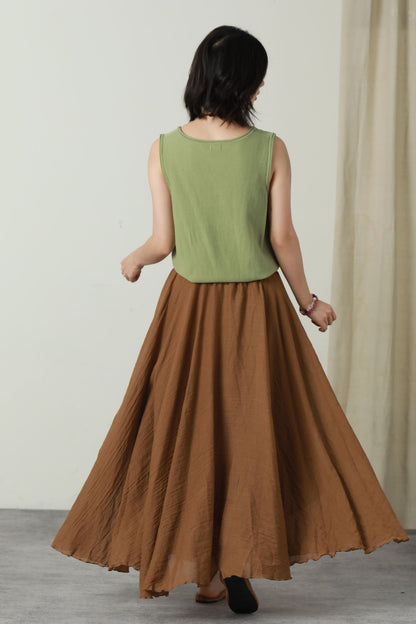 Maxi swing long linen skirt women 6174