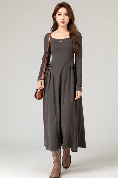 Women's Knit Midi Dress, Round Neck Long Sleeve | Xiaolizi 5477