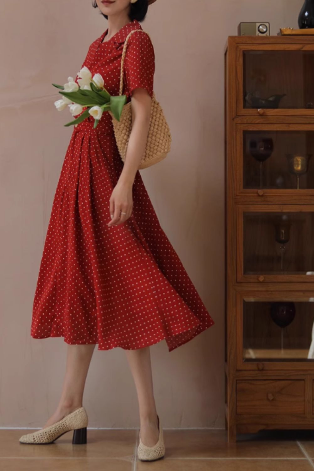 fit and flare red and white polka dot dresses 4850