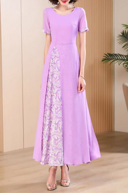 Purple Chiffon Maxi Dress - Flowing Layered Ankle-Length 5010