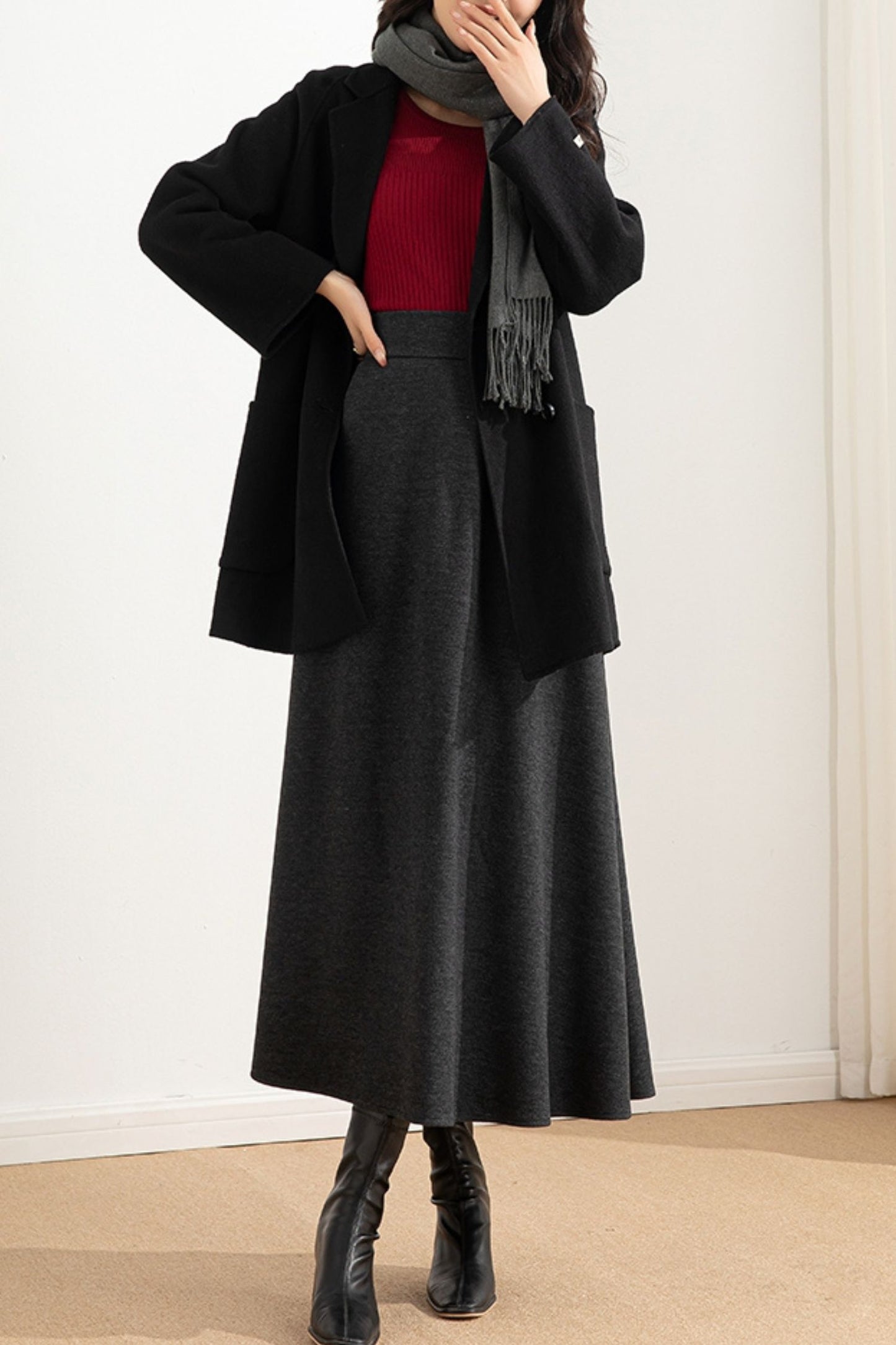 A line winter wool skirt women 6215