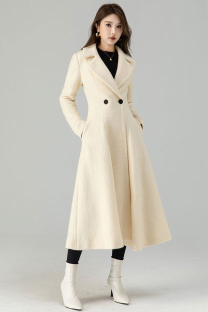 Off white wedding long wool winter coat 4559