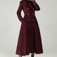 Hooded Burgundy Wool Coat – Elegant Double-Breasted Long Swing Coat | Xiaolizi 6573