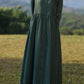 Long sleeves green midi button up linen dress women 4833