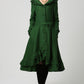 Womens Dark Green Wool Maxi Coat with Hood 1120#