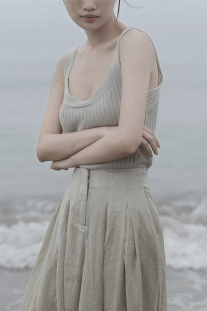 High waisted wide leg linen pants summer 4367