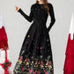 Black Maxi Embroidered Wool Skirt 4612