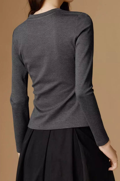 Gray long sleeves spring knit blouse 5779