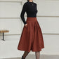 Xiaolizi Rust Brown Wool Midi Skirt for Women – Handmade High-Waist A-Line Winter Skirt 6608
