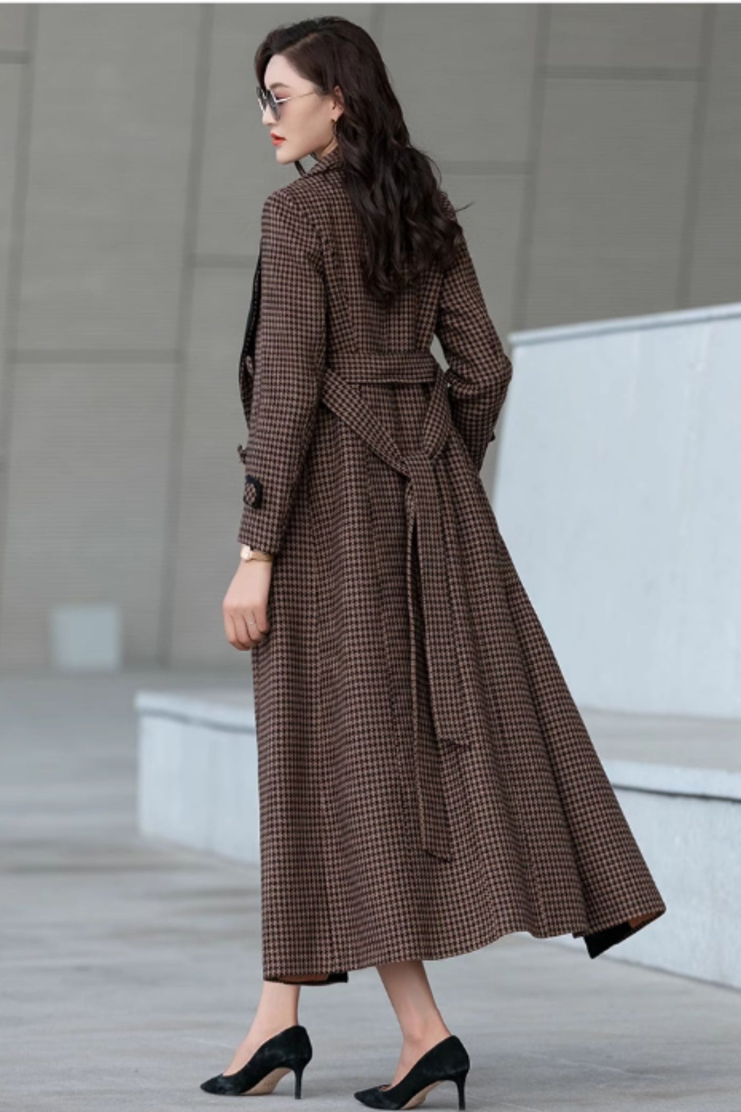 plaid long wool winter coat women 5296