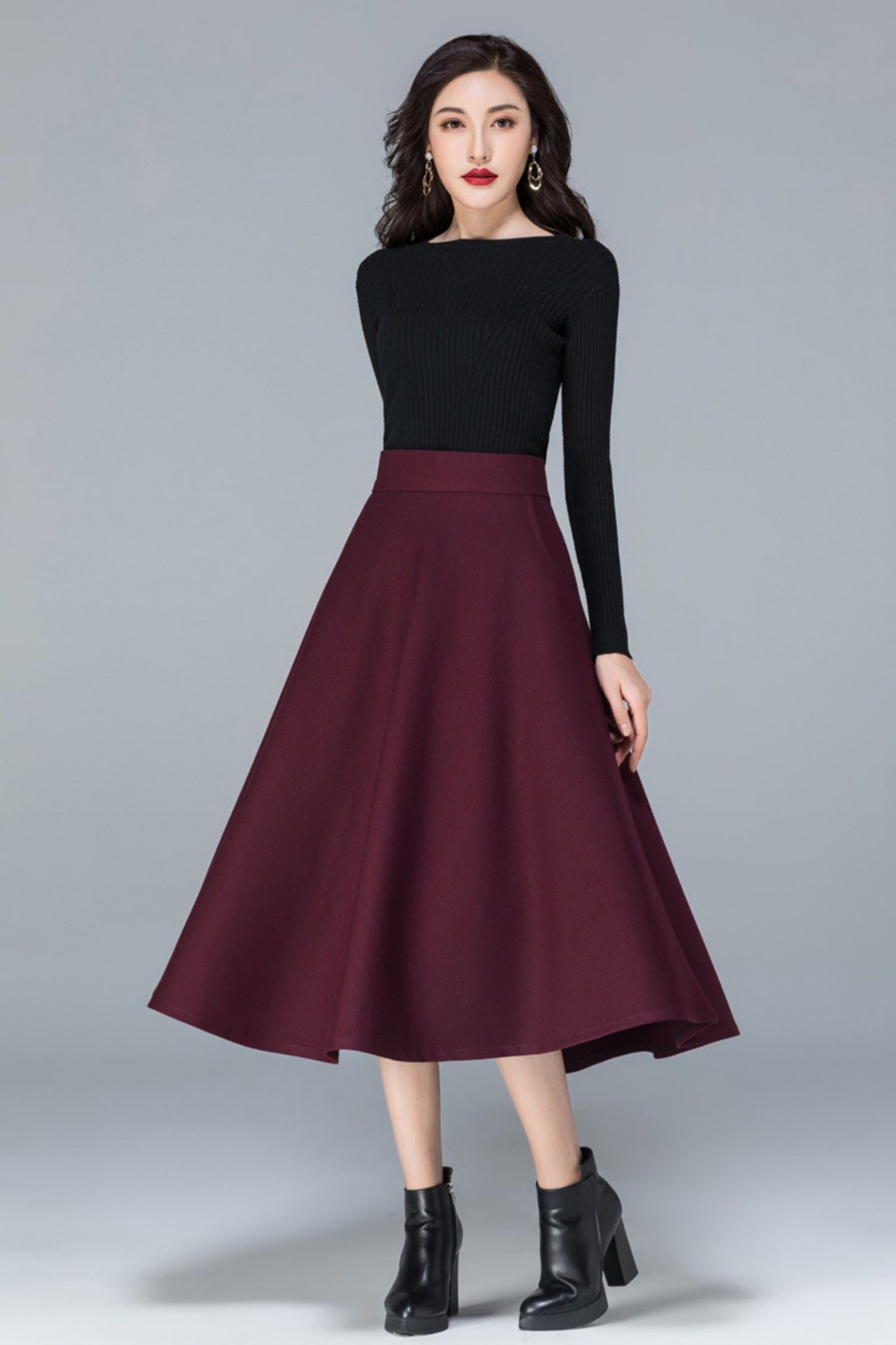 High waist midi autumn skirt women 6196