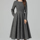 Handmade Dark Gray Wool Midi Dress – Long Sleeve Fit and Flare | Xiaolizi 6390
