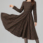 Brown Wool Blend Plaid Dress – Handmade Vintage Midi Winter Style | Xiaolizi 6391