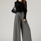 Gray wide leg long wool pants women 5482