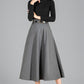 Classic A-Line Skirt in Gray Wool – High-Waist Belted Midi – 6354