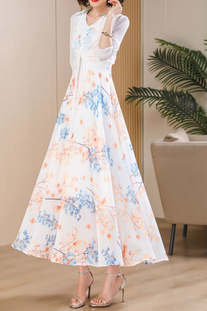 Floral sleeveless summer maxi chiffon dresses 5018
