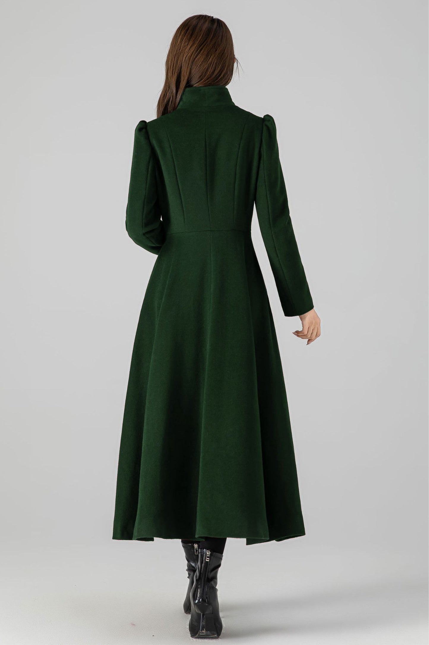 Green A-Line Long Wool Coat 5488