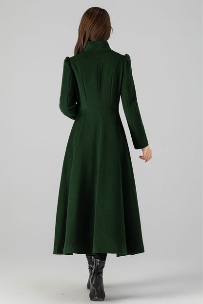 Vintage Handmade Wool Overcoat – Elegant Green Winter Coat | Xiaolizi 5488