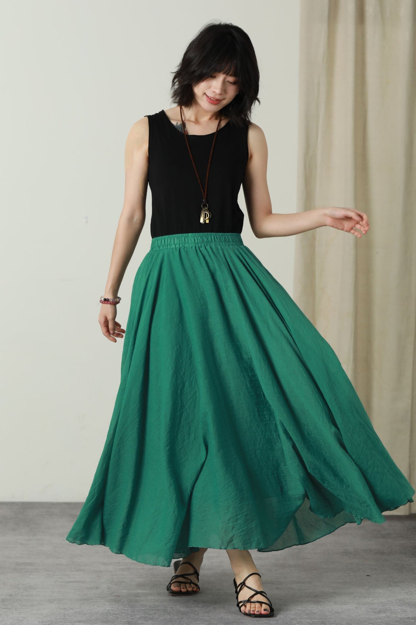 Maxi summer swing long linen skirt women 6176