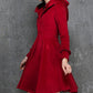 Wine red wool winter women hooded coat 1354