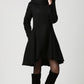 Black Winter Hooded Wool Coat Women 1121#